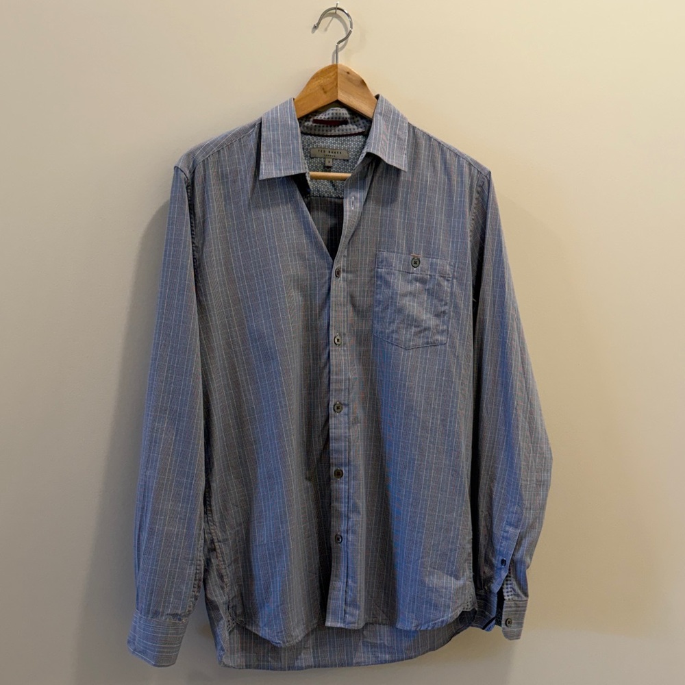 Ted Baker Men's Casual Blue Plaid Button Down Shirt